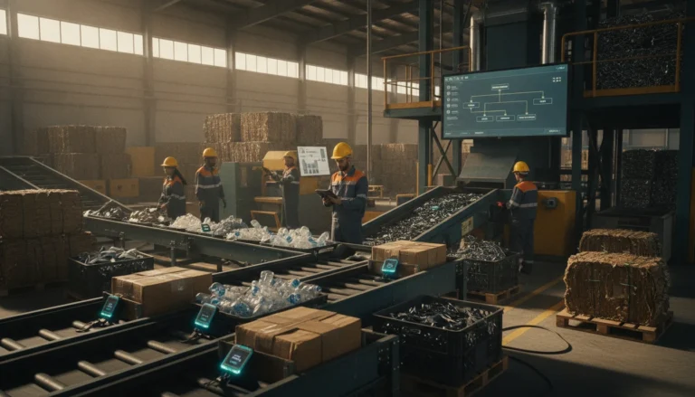 Persona escaneando un código QR en un contenedor de residuos industriales, simbolizando la trazabilidad de residuos