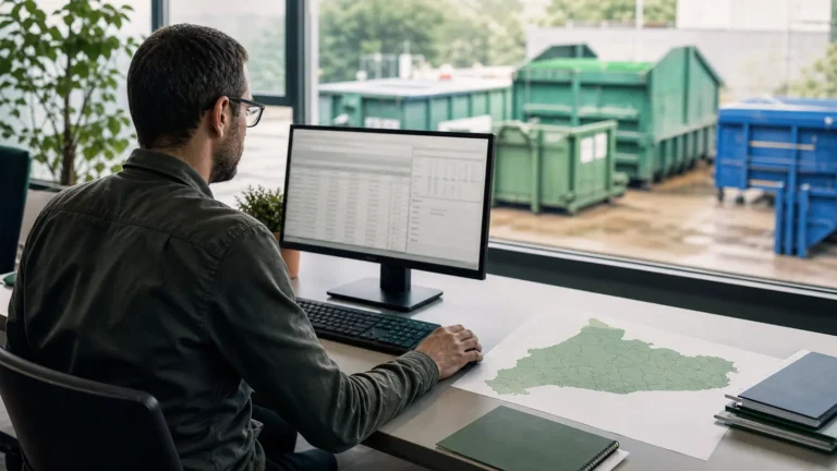 Responsable de residuos comprobando datos de un centro industrial de Cataluña
